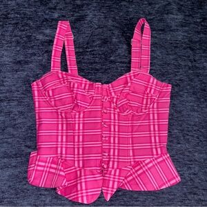 DOLLS KILL- Pink Plaid Ruffle Bustier Top w/  Sweetheart Neckline